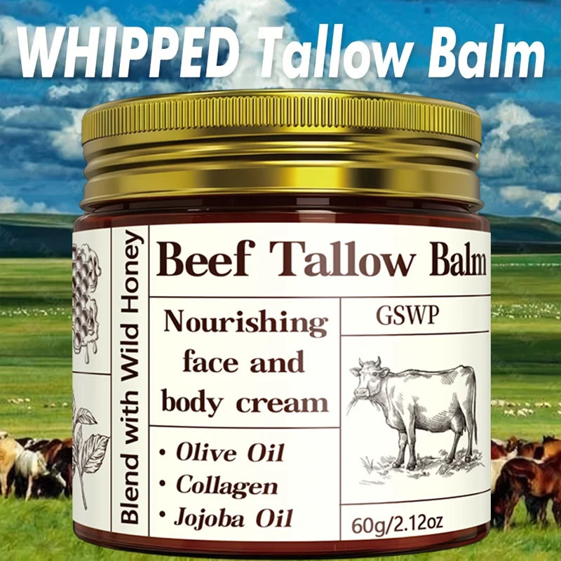 GSWP Beef Tallow Moisturising Cream, Containing Honey and Collagen, Provides Deep Hydration. Gentle and Non-Irritating. 60g/120g