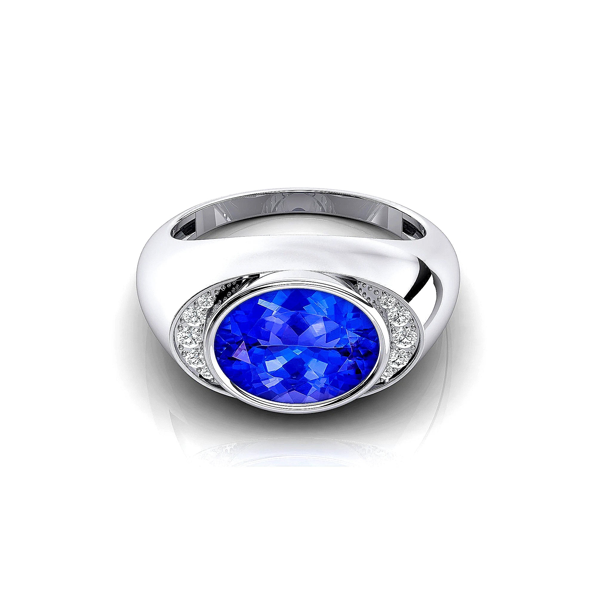 Stylish Rhodium 18K Solid Gold Signet Rings Fine Birthstone Jewelry Natural Tanzanite Stone With Real Certified Diamonds Ring