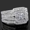 Bridal Set Princess Cut Engagement Ring 2 Matching Wedding Bands Set 2.36 Ctw Halo Diamond Wedding Rings Set 14k White Gold