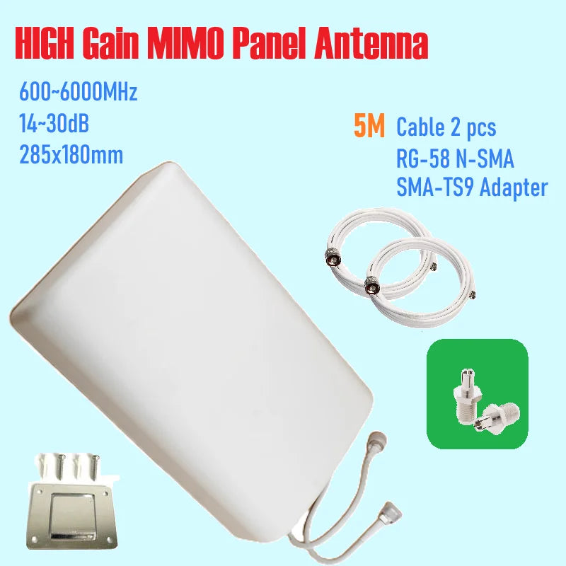T Mobile 600 6000 MHZ 4G LTE 5G MIMO 2x2 8 14 DBi High Gain Fixed Mount Outdoor Directional Panel Antenna for Routers Hotspots