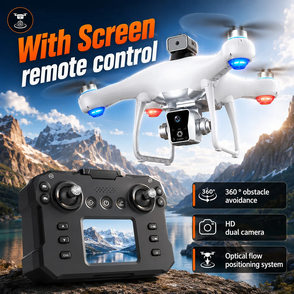 ZNLYRION Brushless Drone KY102 With Screen Remote 360 Obstacle Avoidance HD Dual Camera Optical Flow Hover Color LED Light RC Aerial Quadcopter