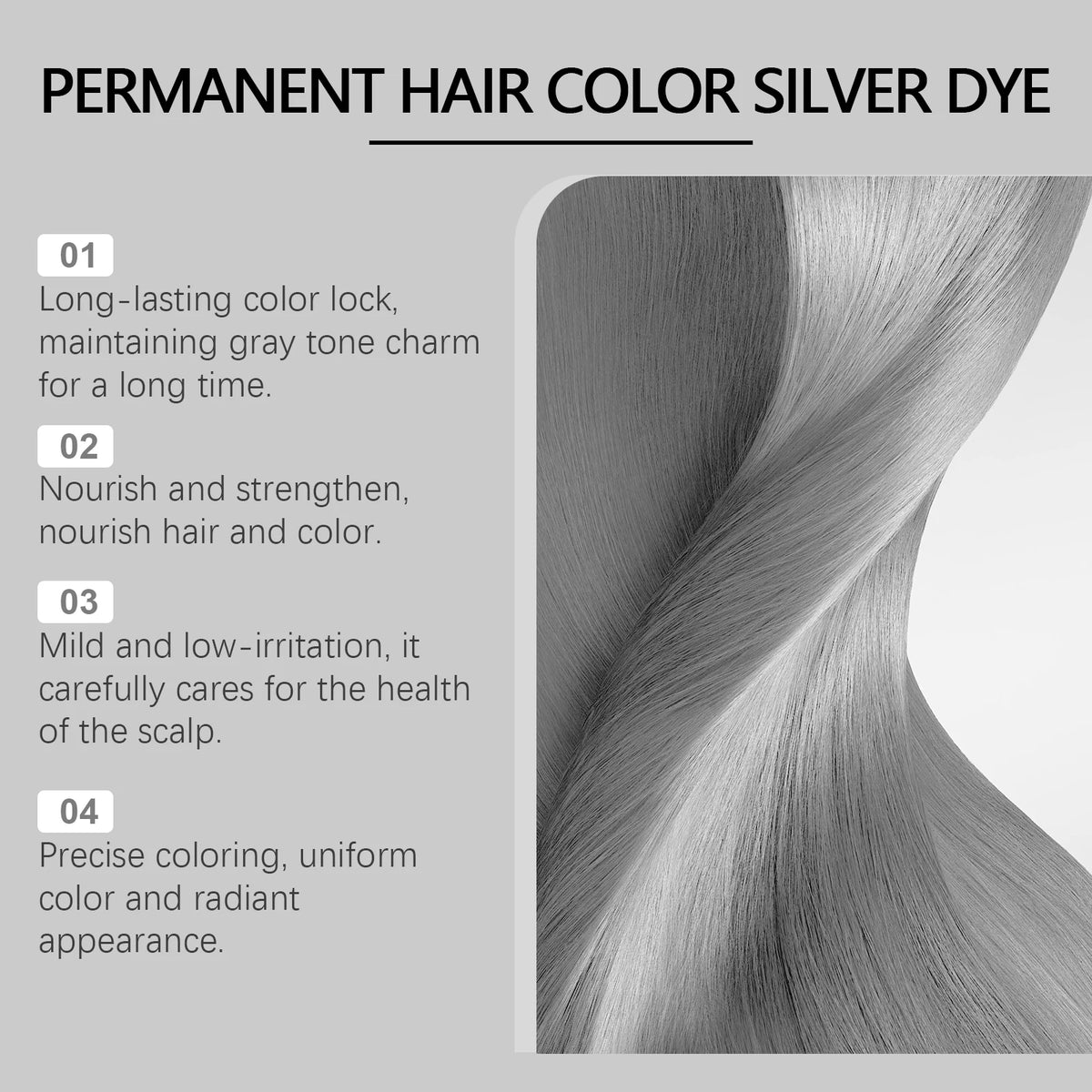 Silver Gray Hair Color Cream Gentle Formula Vibrant Punk Style DIY Styling Easy Use Quick Coloring Long Lasting Effect Permanent Hair Dye