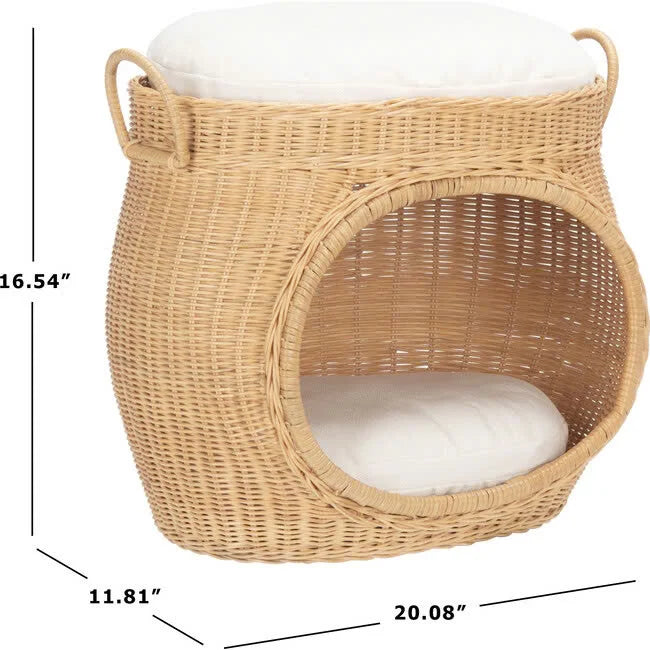 Latest Design Natural Rattan & Wood Eco-Friendly Pet House in Vietnam Dog and Cat 2-Tier Bed Removable & Washable Custom Logo