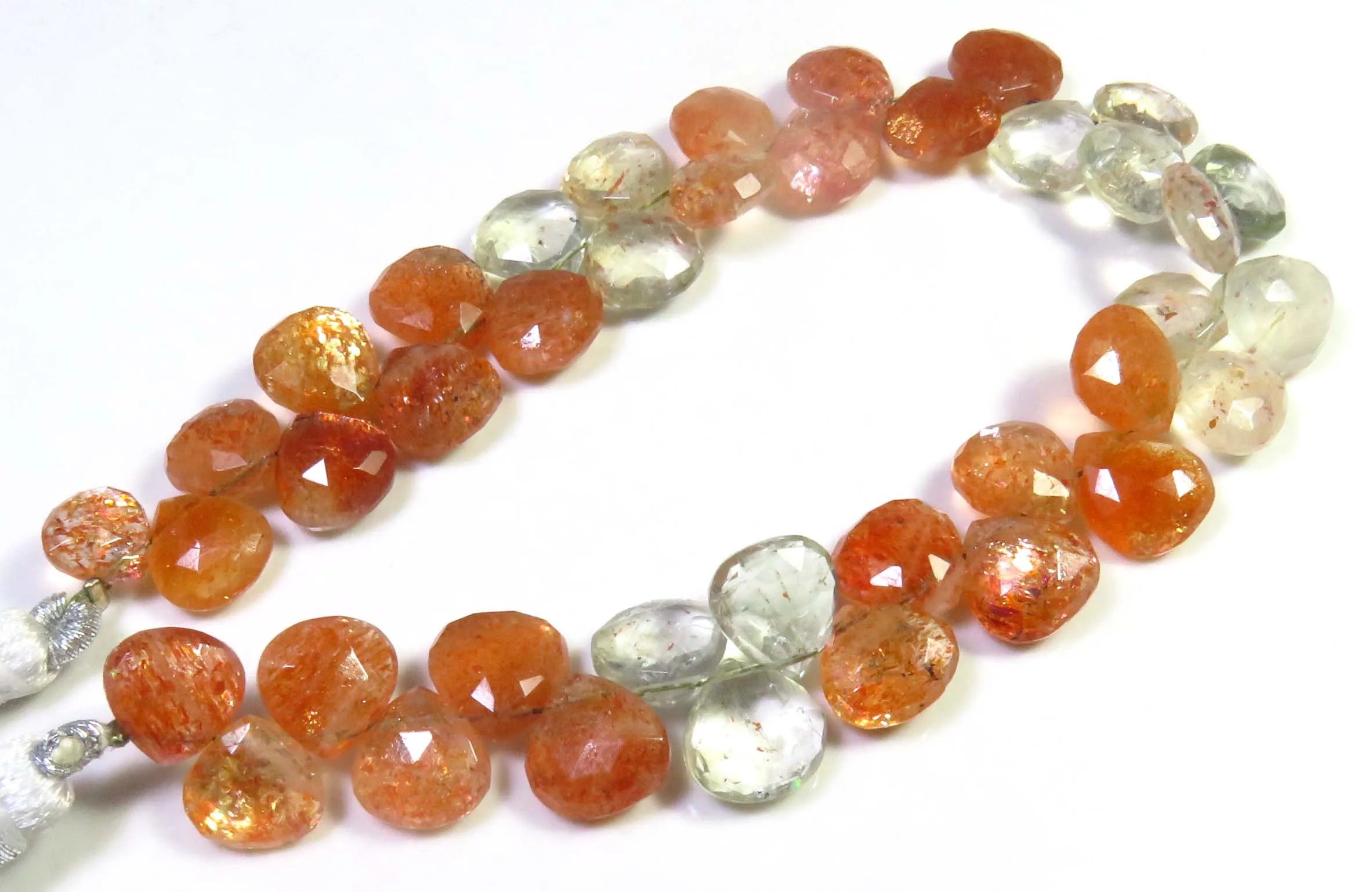High Quality Natural Orange Sunstone Heart Shape Faceted Beads 7-9.5mm 7.5" Strand African Brilliant Cut Color Play Loose CNAS
