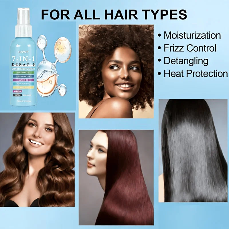 GSWP 7-in-1 Hair Care Spray, Formulated with Keratin and Other Nourishing Ingredients, It Moisturizes, Smooths. 100ml/200ml