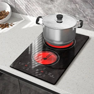 Karinear 2 Burners Electric Cooktop, 120v Plug in Ceramic Cooktop, 12 Inch Countertop & Built-in Electric Stove Top with Child Safety Lock, Timer, Over-Temperature Protection, Sensor Touch Control