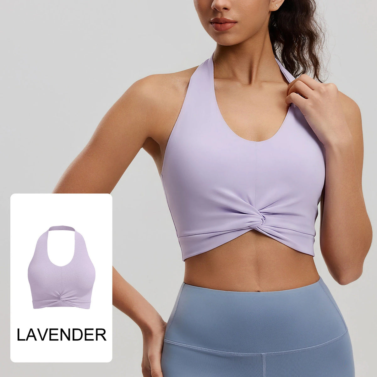 Twist Front Halter Sports Bra with Built-in Pads, Cropped Yoga Tank for Women, Breathable Fitness Workout Top