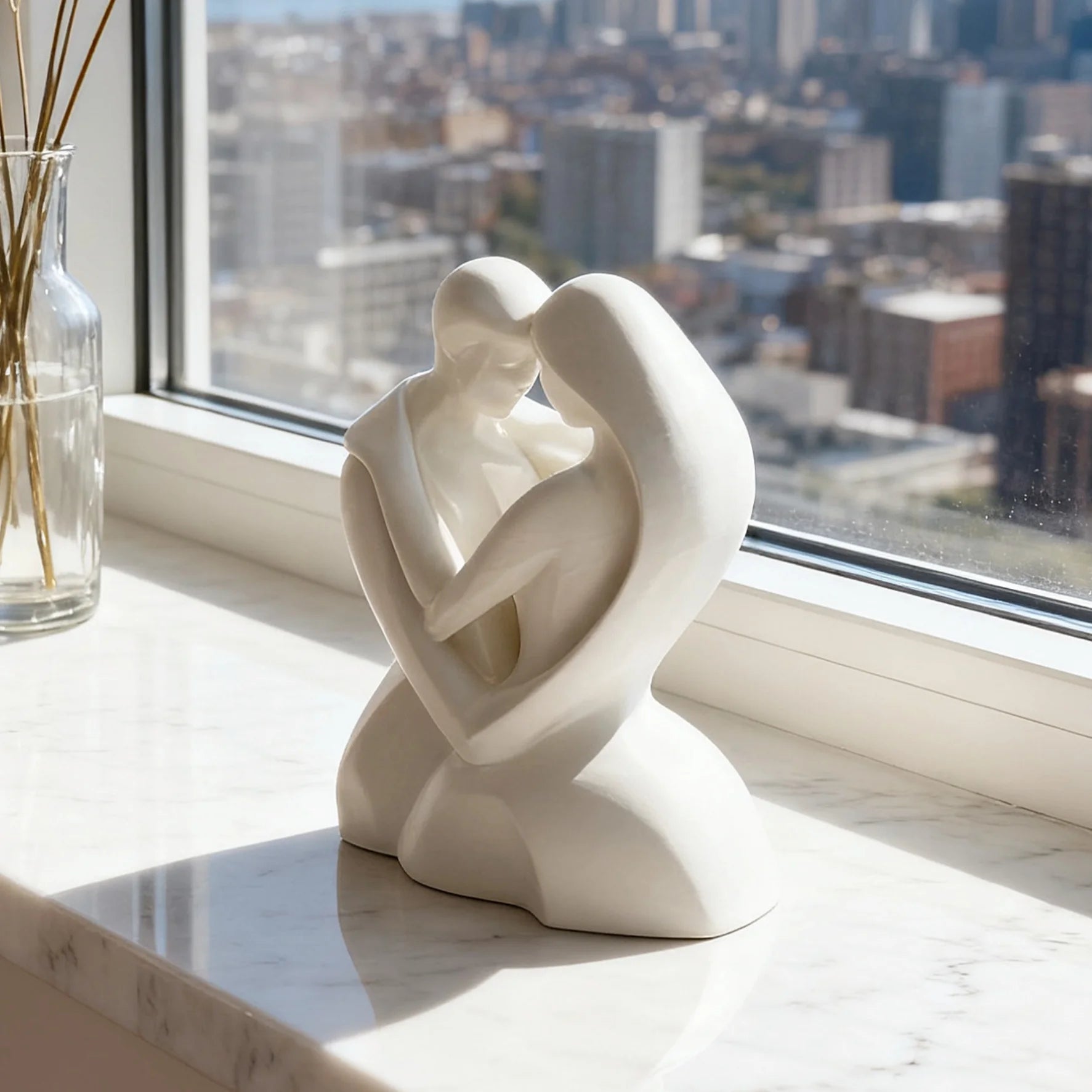 omantic Embracing Couple Sculpture, White Abstract Love Figurine, Modern Home Office Decor,  Modern Romantic Love Sculpture