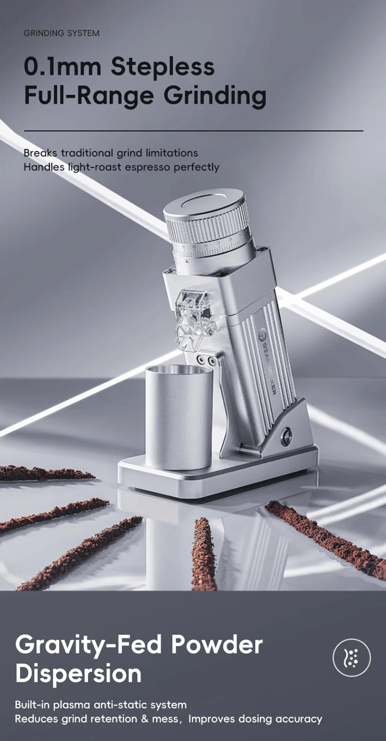 STARSEEKER E55Pro Electric Coffee Grinder 55MM Espresso Cone burr Stepless Fineness Adjustment Cold Brew Bean Grinder Black