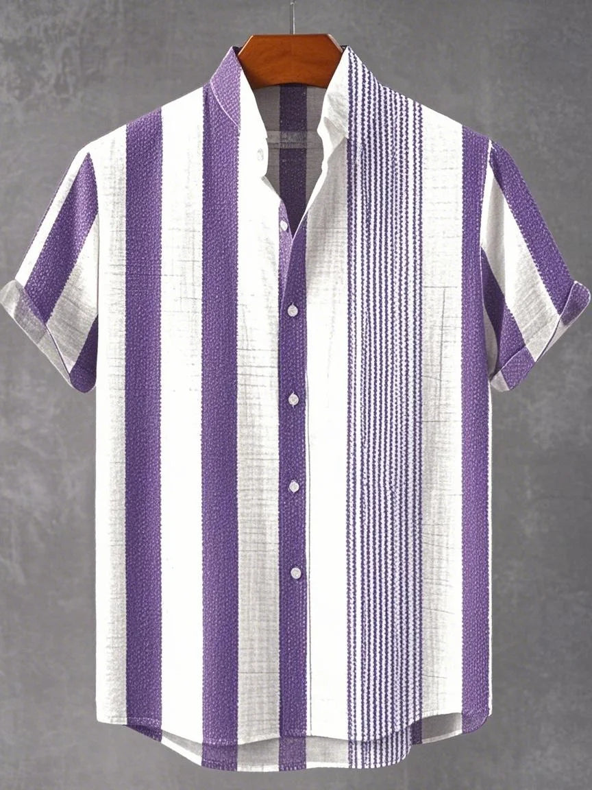 Nouvelle chemise à manches courtes à carreaux à rayures verticales pour hommes, chemise décontractée à manches courtes de style
