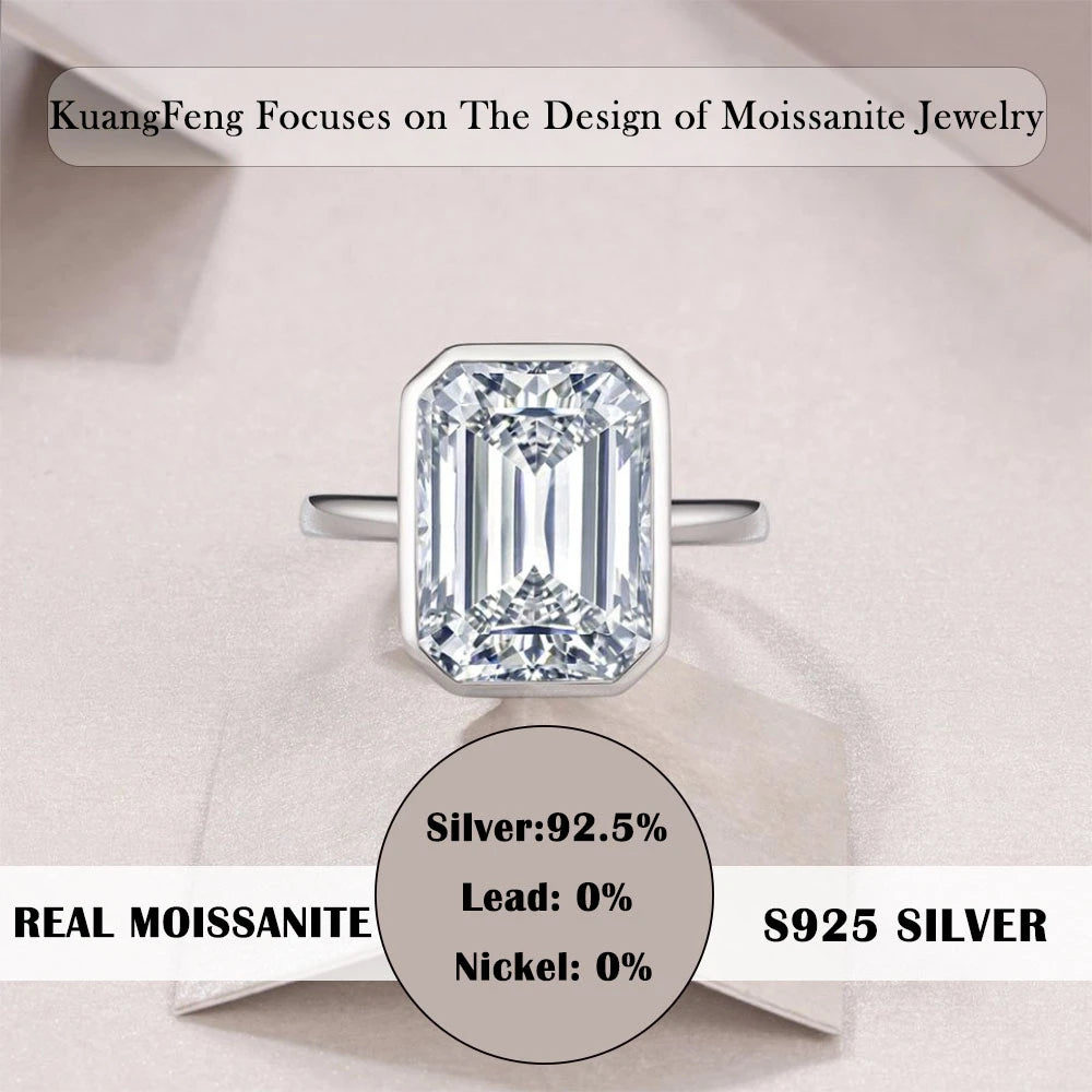 10CTW Moissanite Ring 925 Sterling Silver Emerald Cut Budget Friendly Statement Style Jewelry for Women
