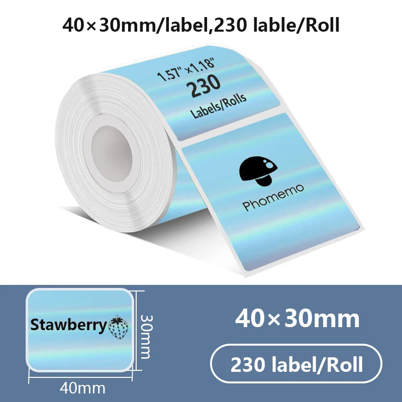 1Rolls 40x30mm White Multicolor Thermal Labels, Compatible With Phomemo M200/M210/M110/M120/M108/P50/P80 Label Printer