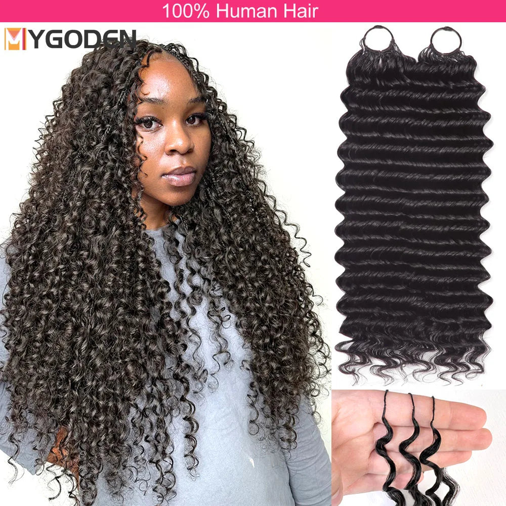 Deep Wave Pre-Separated Miracle Knots Crochet Hair For Braiding Curly Boho Braids Feather Crochet 100% Human Hair Extensions
