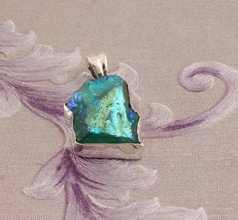 Sun Shine Druzy Quartz Raw High Quality 925-Sterling Silver Handmade Skin Friendly Pendant Rhodium Gold Plated Women's Classic
