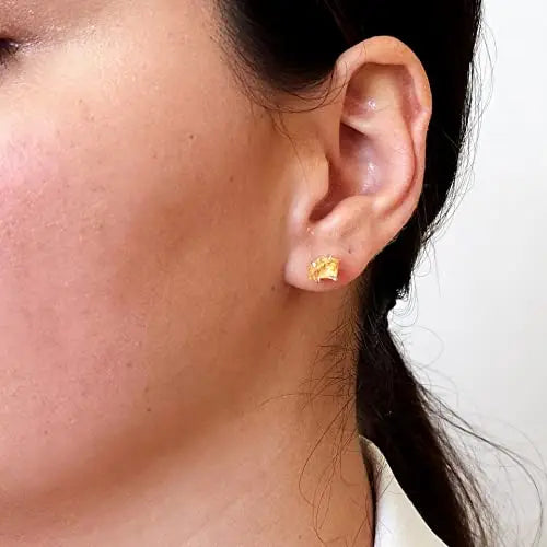 5-7mm Raw Citrine Stone Rose Gold Plated Prong Set Stud Earring Handmade Dainty Minimalist November Birthstone Jewelry for Women