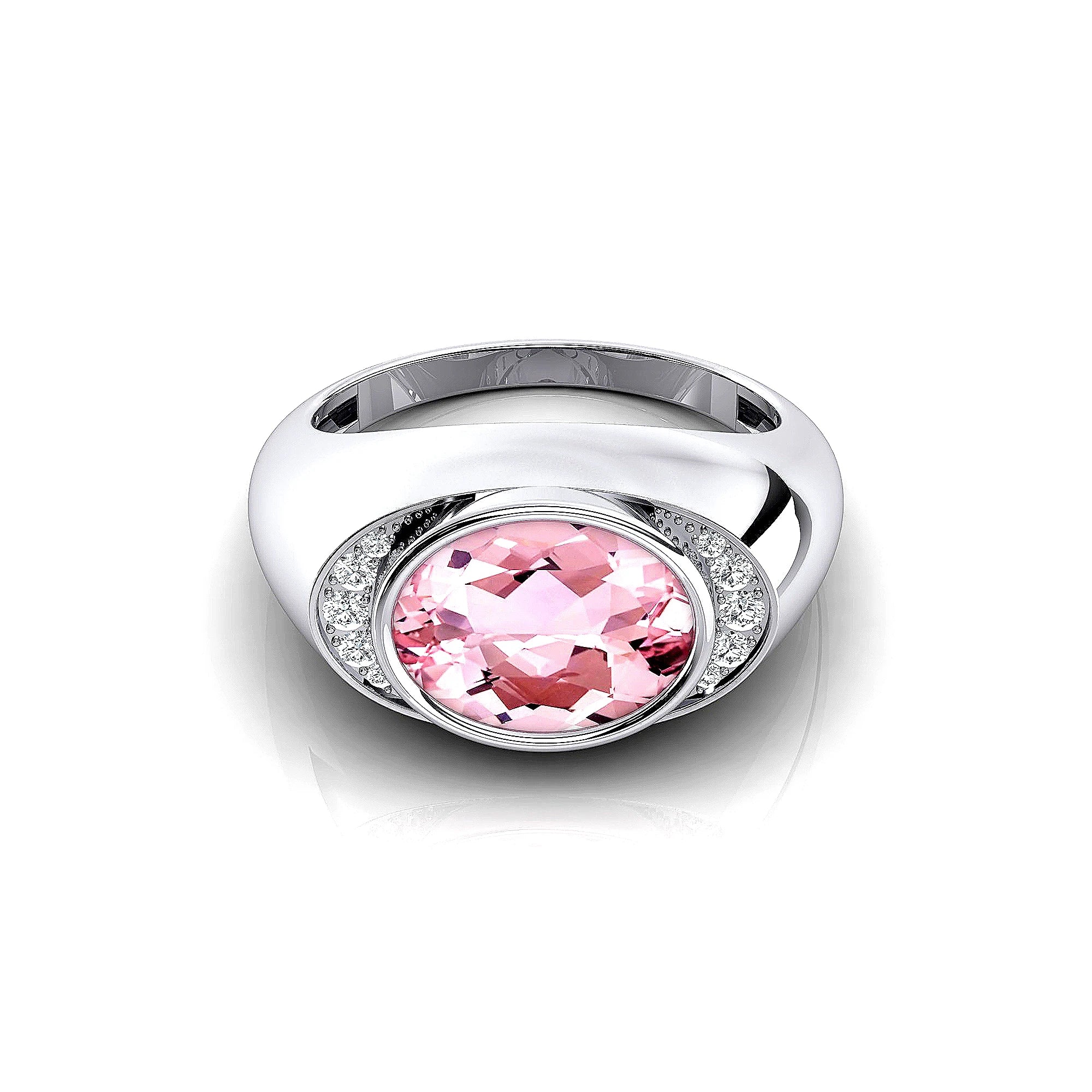 18k Solid Gold Rings Natural Morganite Gemstone With Real Diamonds Classic Wedding Ring Rhodium Plated Jewelry Gift For Mother
