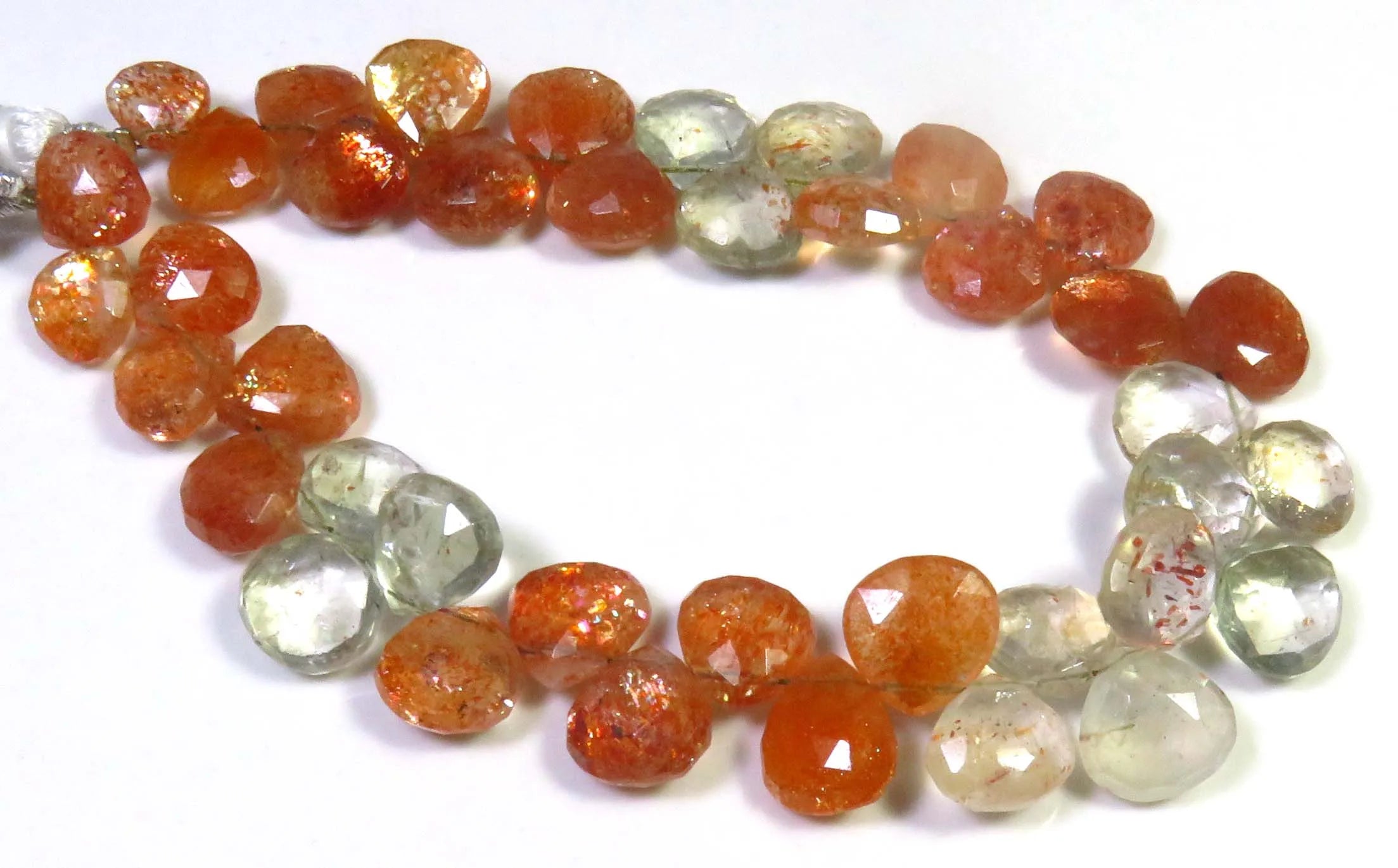 High Quality Natural Orange Sunstone Heart Shape Faceted Beads 7-9.5mm 7.5" Strand African Brilliant Cut Color Play Loose CNAS