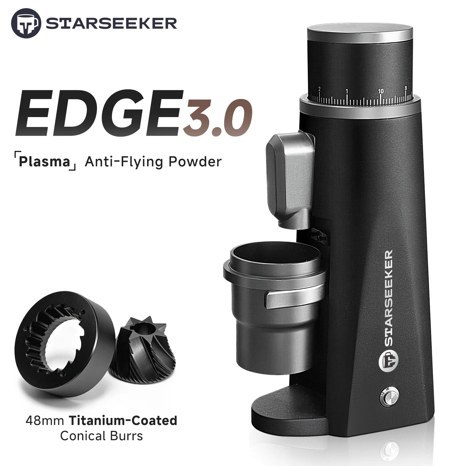 STARSEEKER EDGE Titanium Burr Coffee Grinder 48MM Espresso Burrs Stepless Fineness Adjustment Electric Coffee Grinders Black