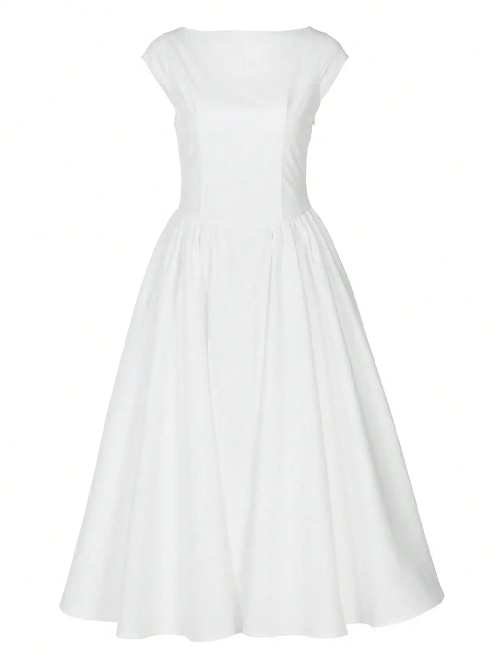 Women’s casual and stylish spring/summer new collection: white, elegant, refined, retro, romantic, long, puffy dress.