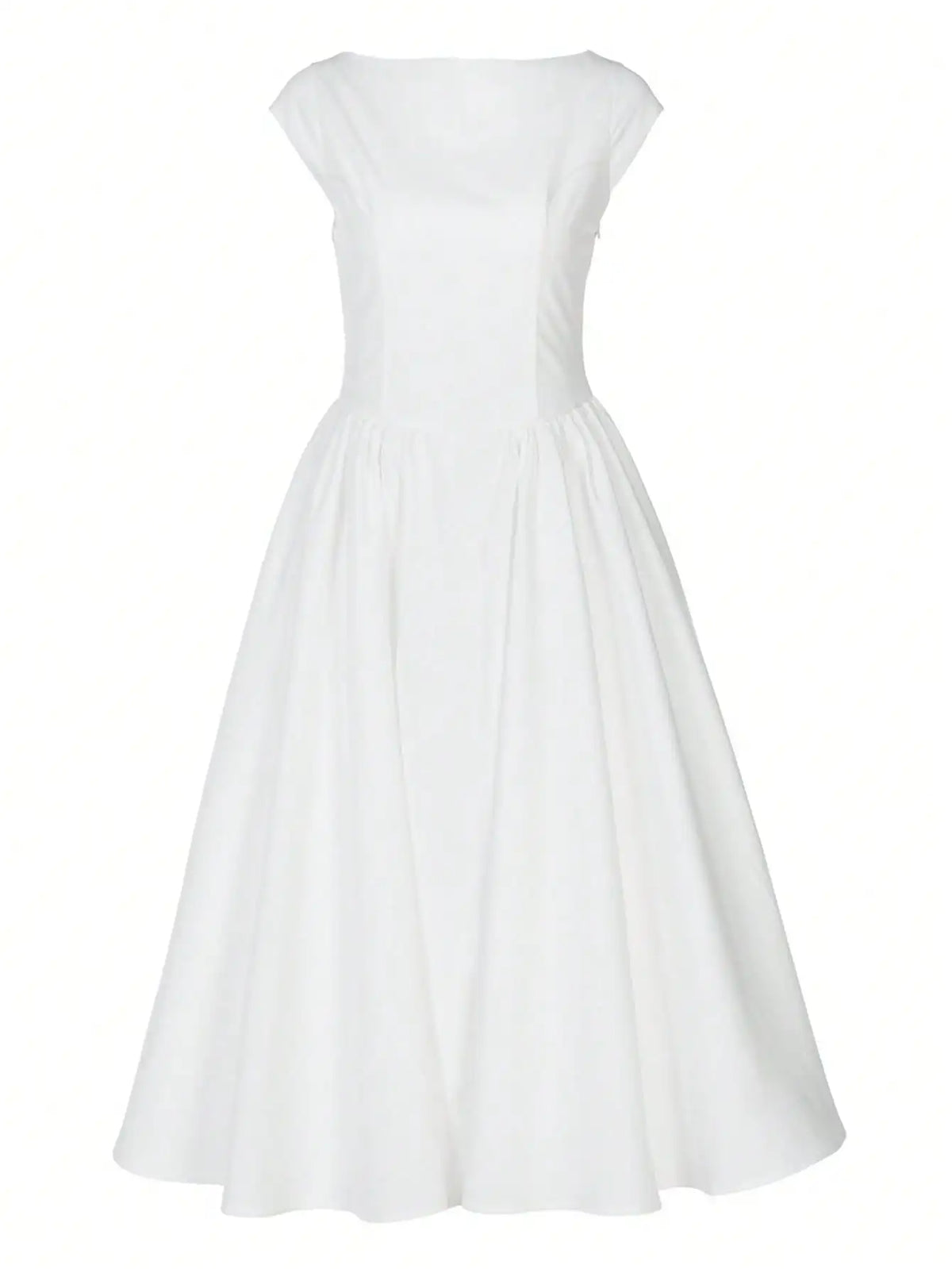 Women’s casual and stylish spring/summer new collection: white, elegant, refined, retro, romantic, long, puffy dress.