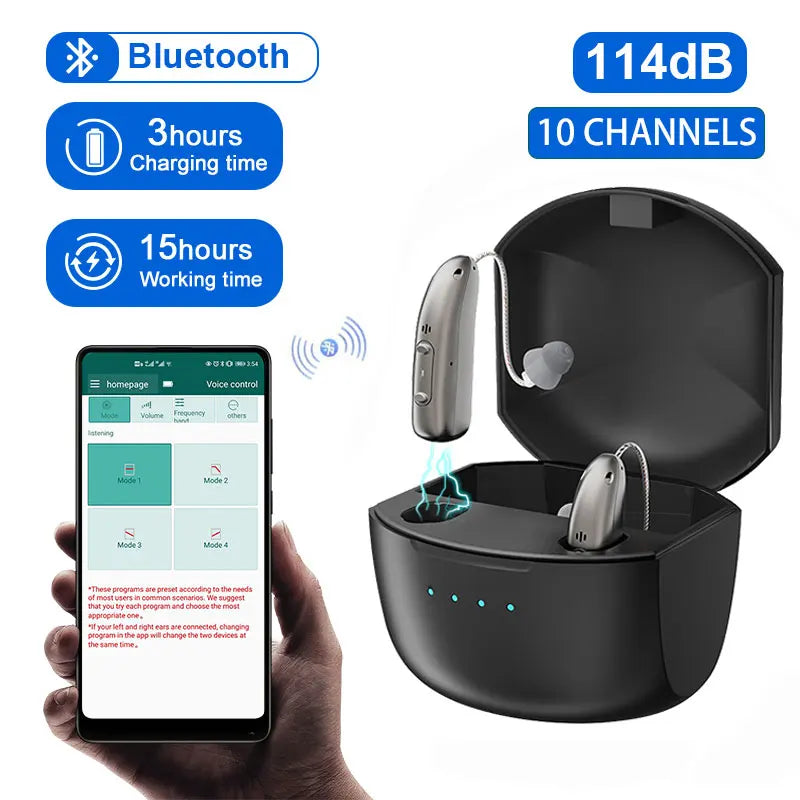 Rechargeable Hearing Aids Digital Hearing Aid for Deafness Elderly APP Control Sound Amplifier Bluetooth Hearing Aids Audifonos