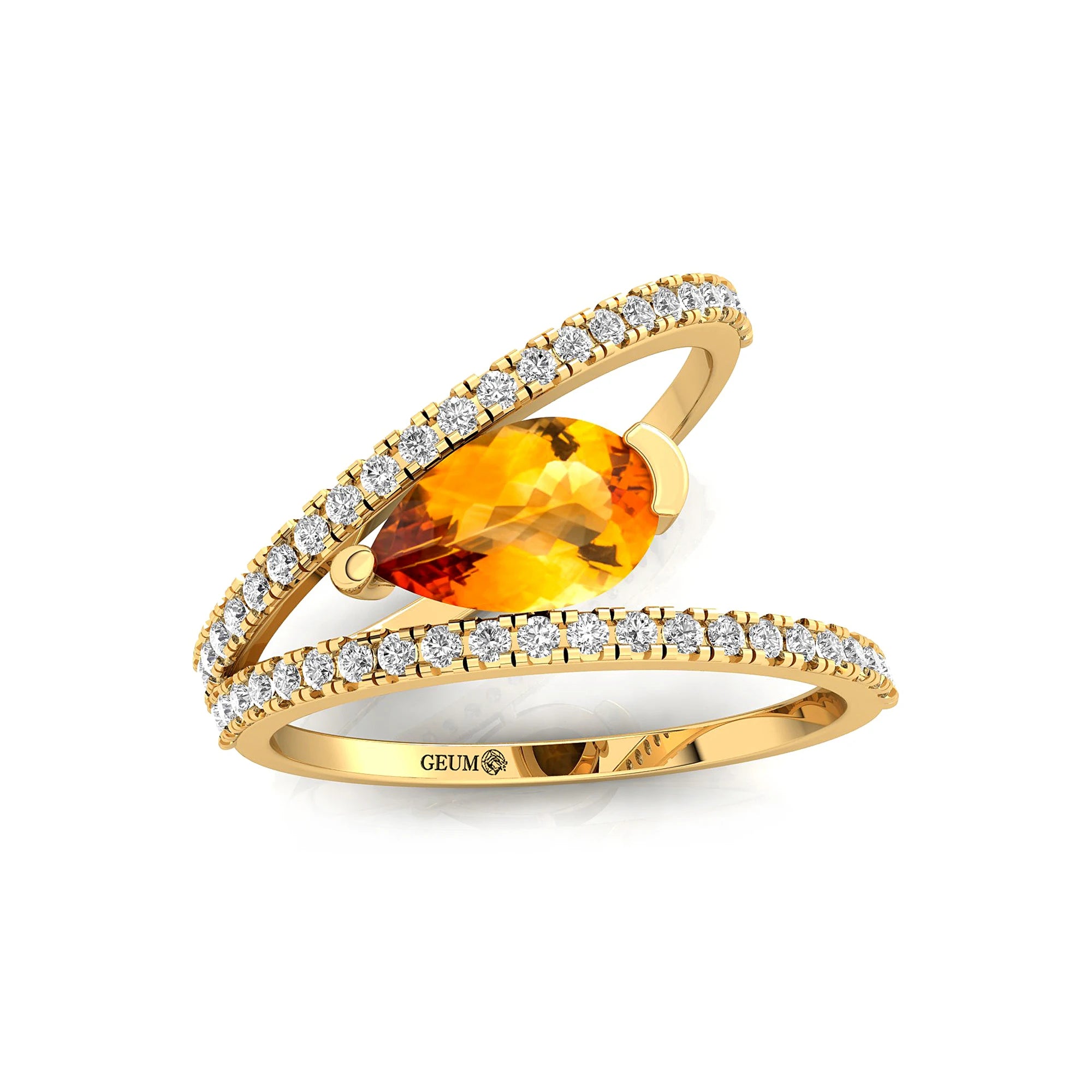 Natural Pear Cut Citrine Gemstone & Real Diamond Rings ODM Fine Jewelry Women OEM Birthstone Valentines Day Gift for Girlfriend