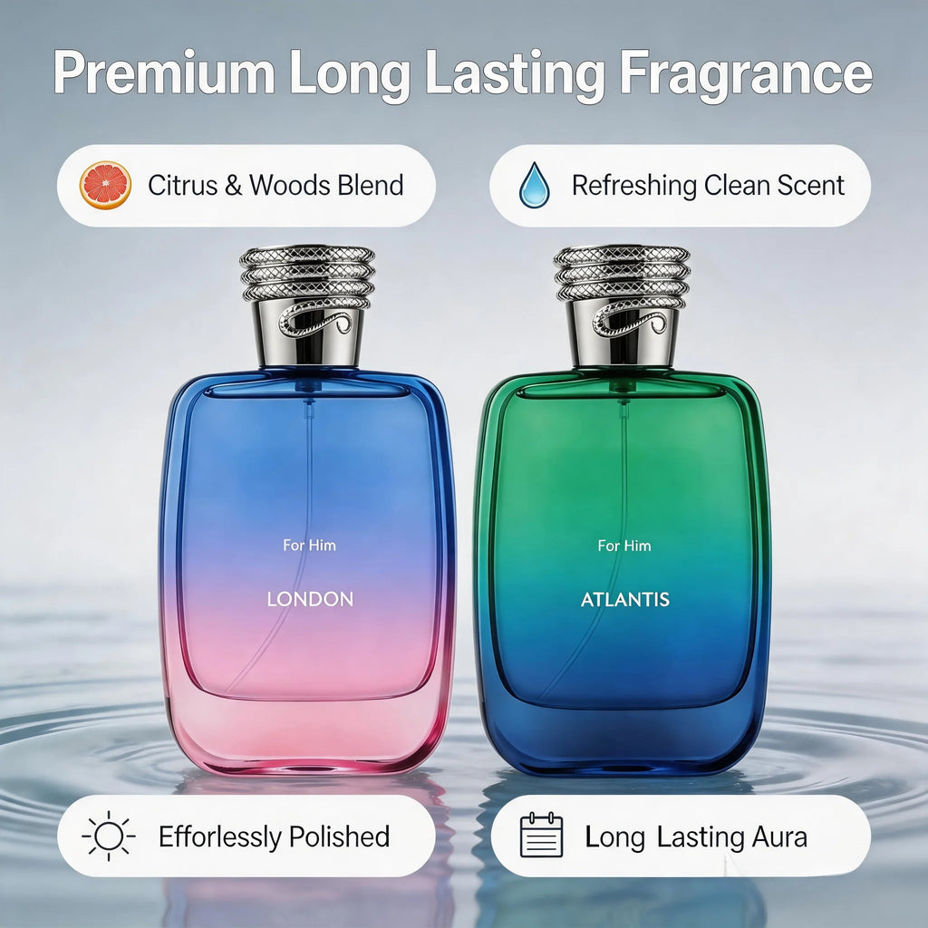 Men Eau De Parfum, London / Atlantis 2 Scents Optional, Fresh Aquatic Woody Long Lasting Cologne for Daily & Night Out