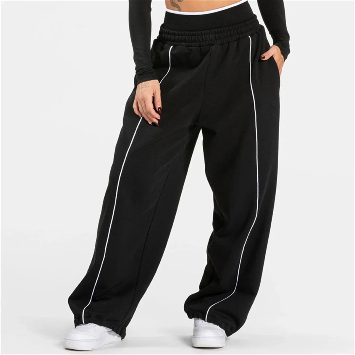 Women's Jogger Straight Trousers Trendy Sports Pants Running Yoga Pants Casual Pockets Women Loose Low Waist Wide Leg Pant Mujer