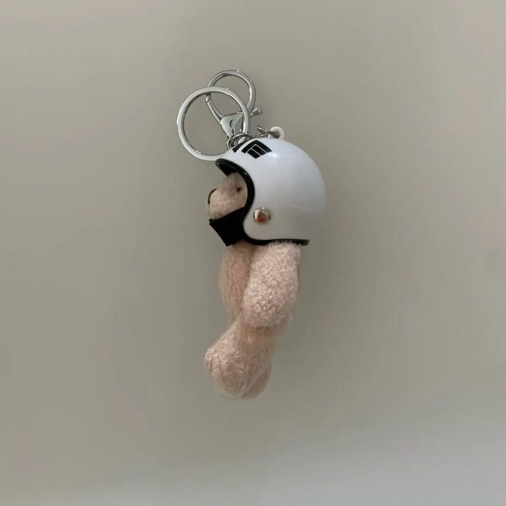 Lovely Helmeted Bear Charm Keychains Y2K Plush Ornament Pendant Car Keyring Backpack Decoration Bag Charm Jewelry