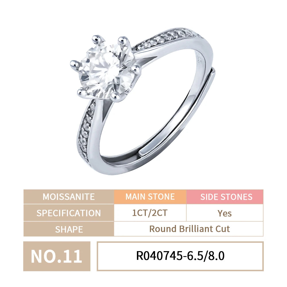 Wholesale Jewelry Women Gra Certificate Cut VVS Diamond Moissanite Engagement Wedding Set 925 Sterling Silver Adjustable Rings
