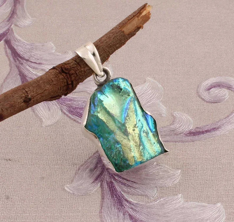Sun Shine Druzy Quartz Raw High Quality 925-Sterling Silver Handmade Skin Friendly Pendant Rhodium Gold Plated Women's Classic