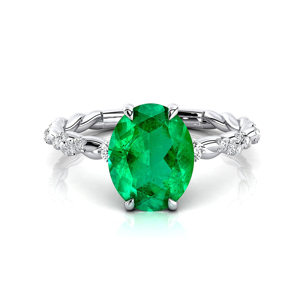Wedding Statement Rings Lab Grown Emerald Gemstone Real White Diamonds 18kt Solid Rose Yellow Gold Rhodium Plated Bulk