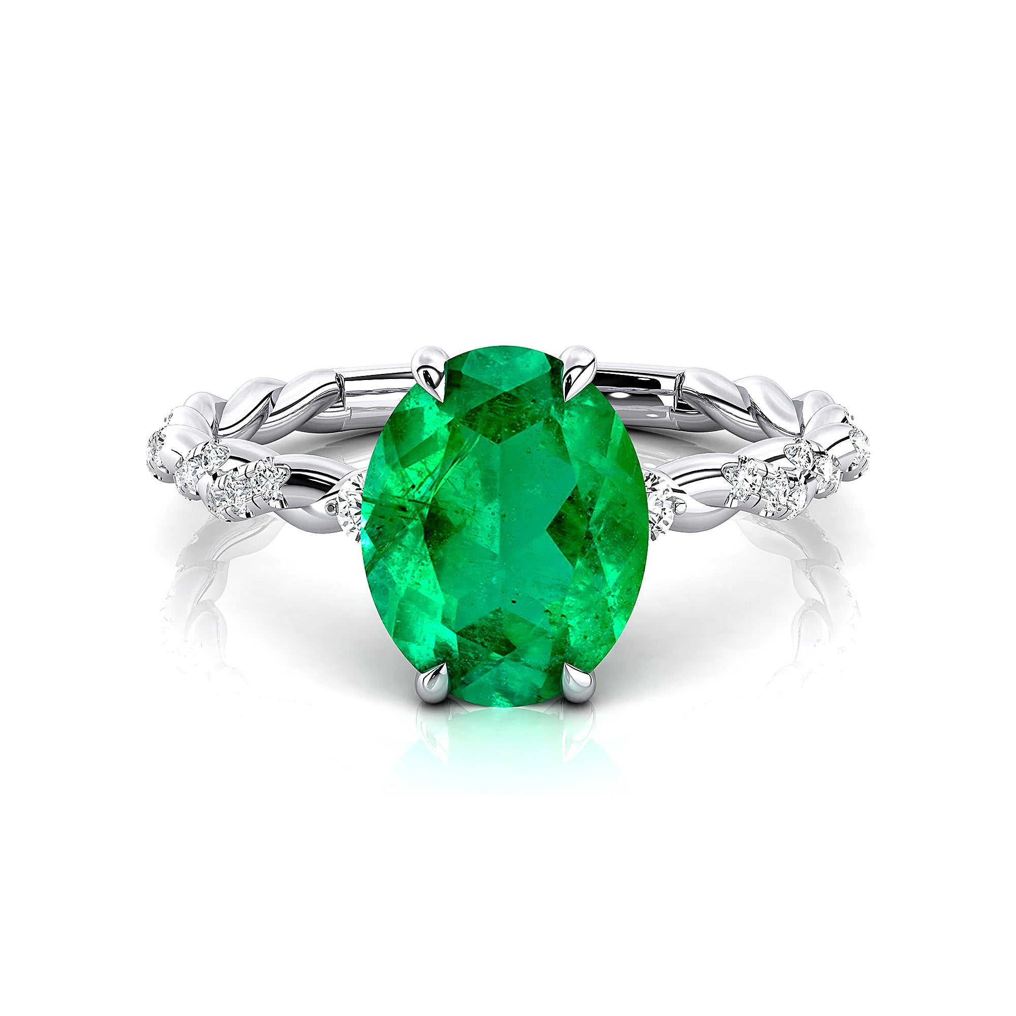 Wedding Statement Rings Lab Grown Emerald Gemstone Real White Diamonds 18kt Solid Rose Yellow Gold Rhodium Plated Bulk