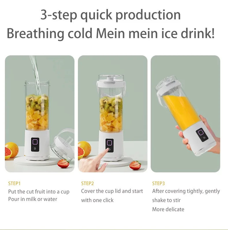Portable Blender,2 IN 1 Electric Juicer Bottle for Fresh Juice,600ML BPA Free Traveling Juicer Cup and Lid with 12 Blades,Mini B