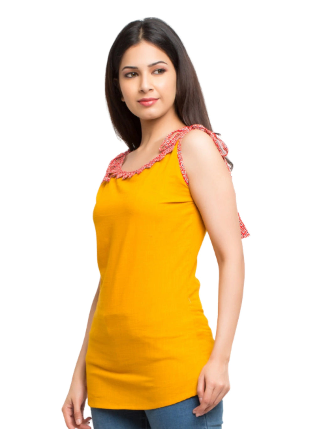 Wholesale Premium Women's Cotton Slub Solid Printed Two Piece Long Set Comfortable Yellow Colour Three Quarter Sleeve O-Neck