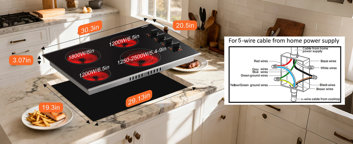 Karinear 2 Burners Electric Cooktop, 120v Plug in Ceramic Cooktop, 12 Inch Countertop & Built-in Electric Stove Top with Child Safety Lock, Timer, Over-Temperature Protection, Sensor Touch Control