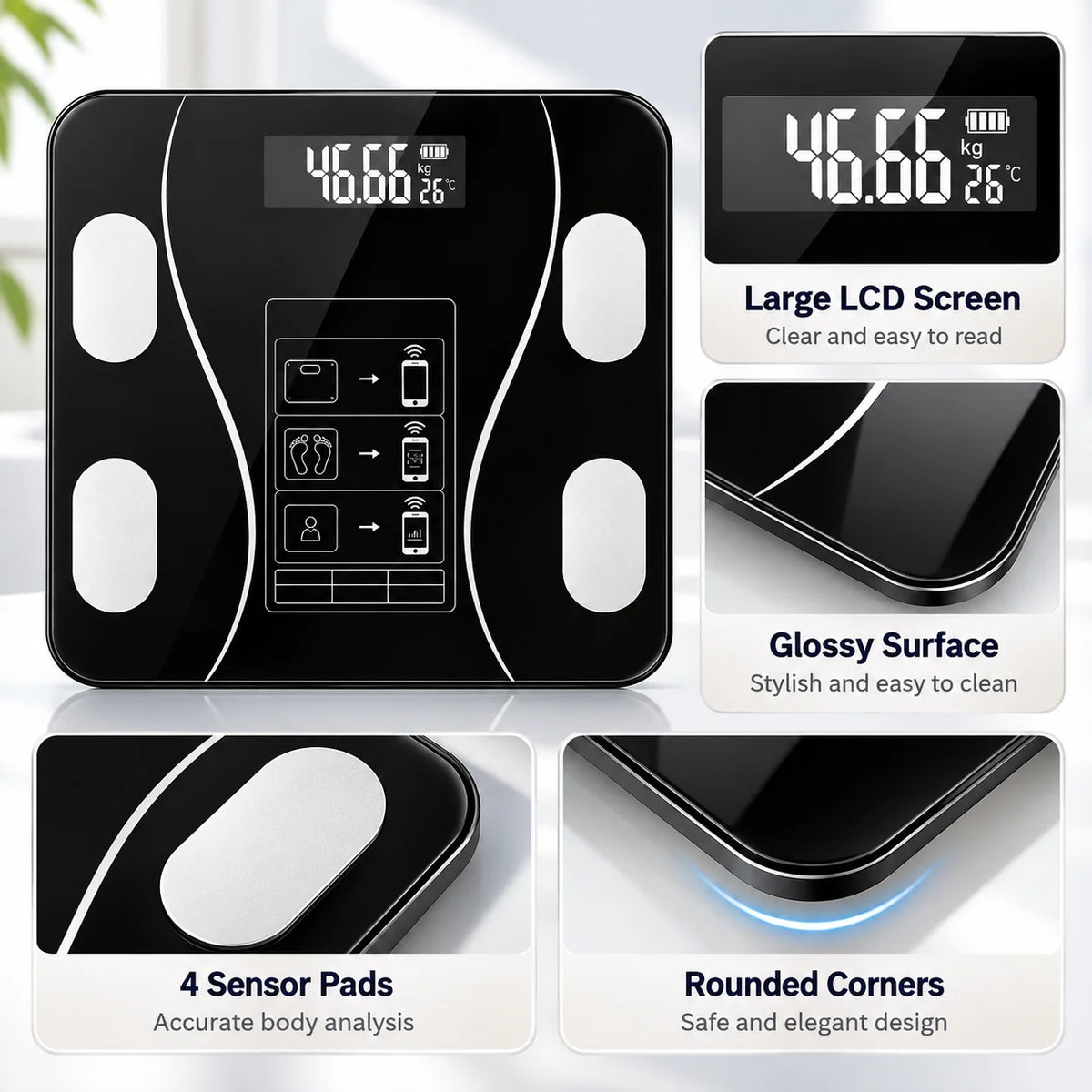 Digital Bathroom Scale USB Rechargeable Rounded Corners Digital Bathroom Scale for Home Weight Tracking Top Rated 2026
