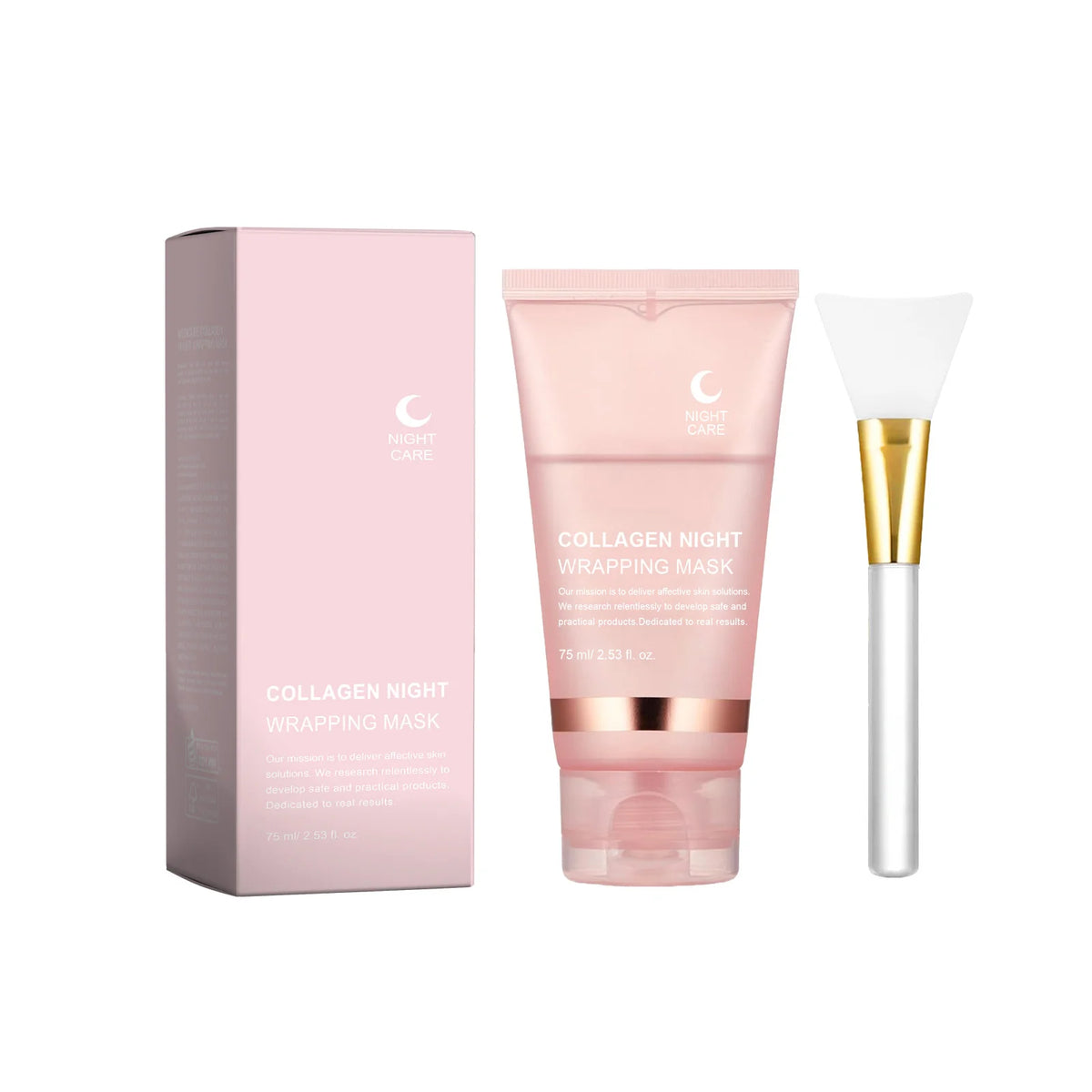 Collagen Night Wrapping Mask Deep Hydrating Firming Brightening Overnight Facial Skin Care Night Wrapping Mask with Brush 75g
