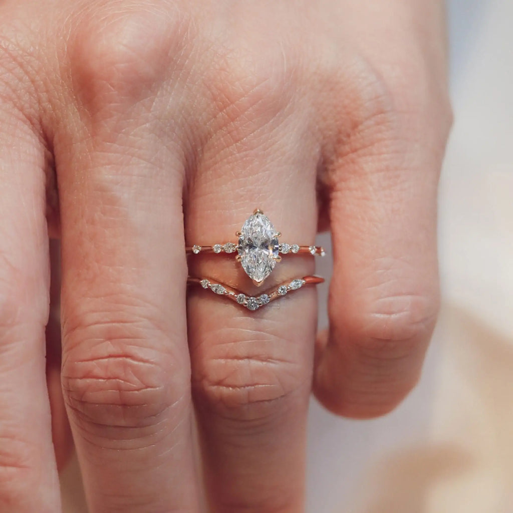 Art Deco Marquise Cut 1.44 Carat Moissanite Solitaire Engagement Ring with Floating Round Accents Gemstone Rings