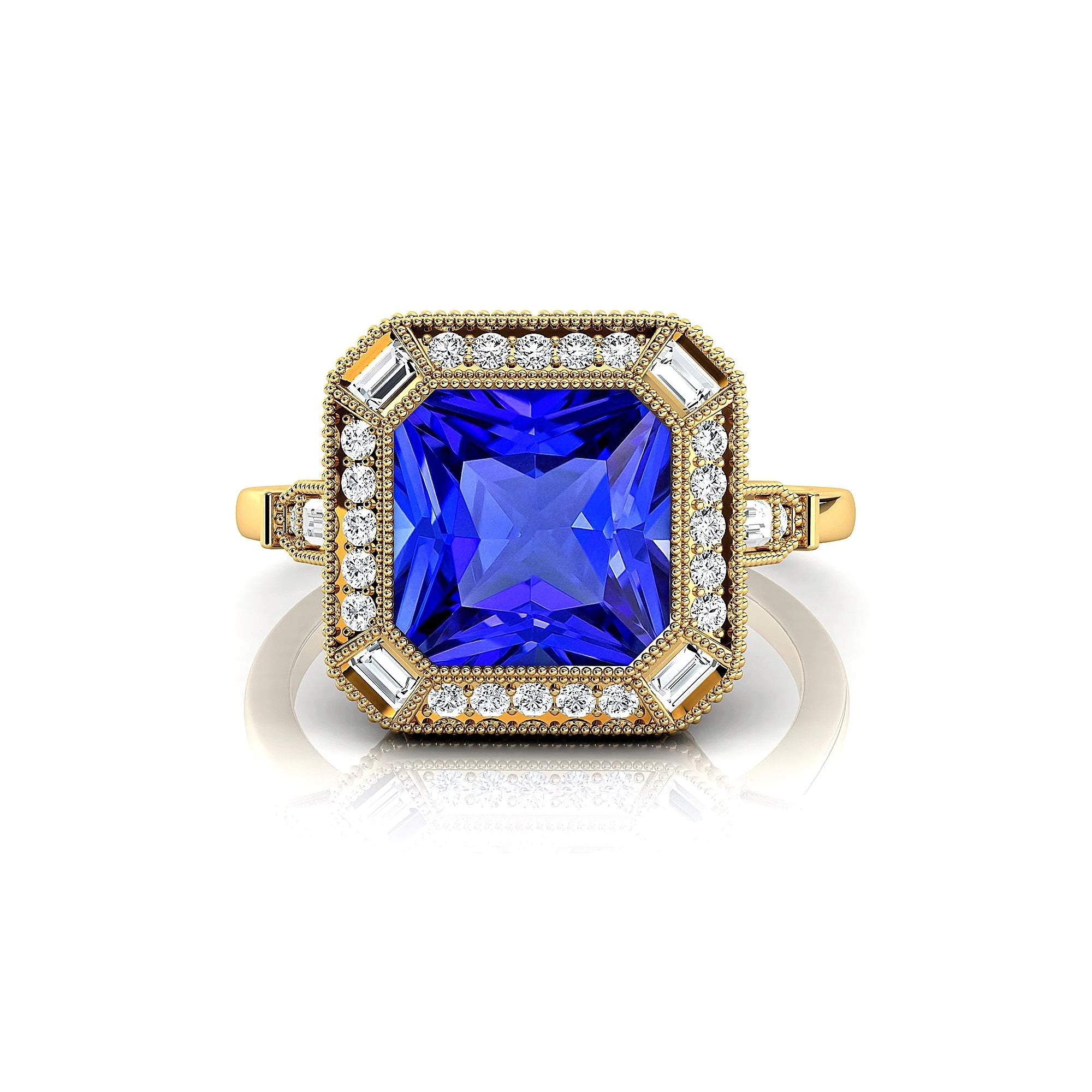 18kt Solid Gold Engagement Rings Natural Tanzanite Gemstone Real Diamonds Rhodium Plated Classic Style Wedding Valentine's Day