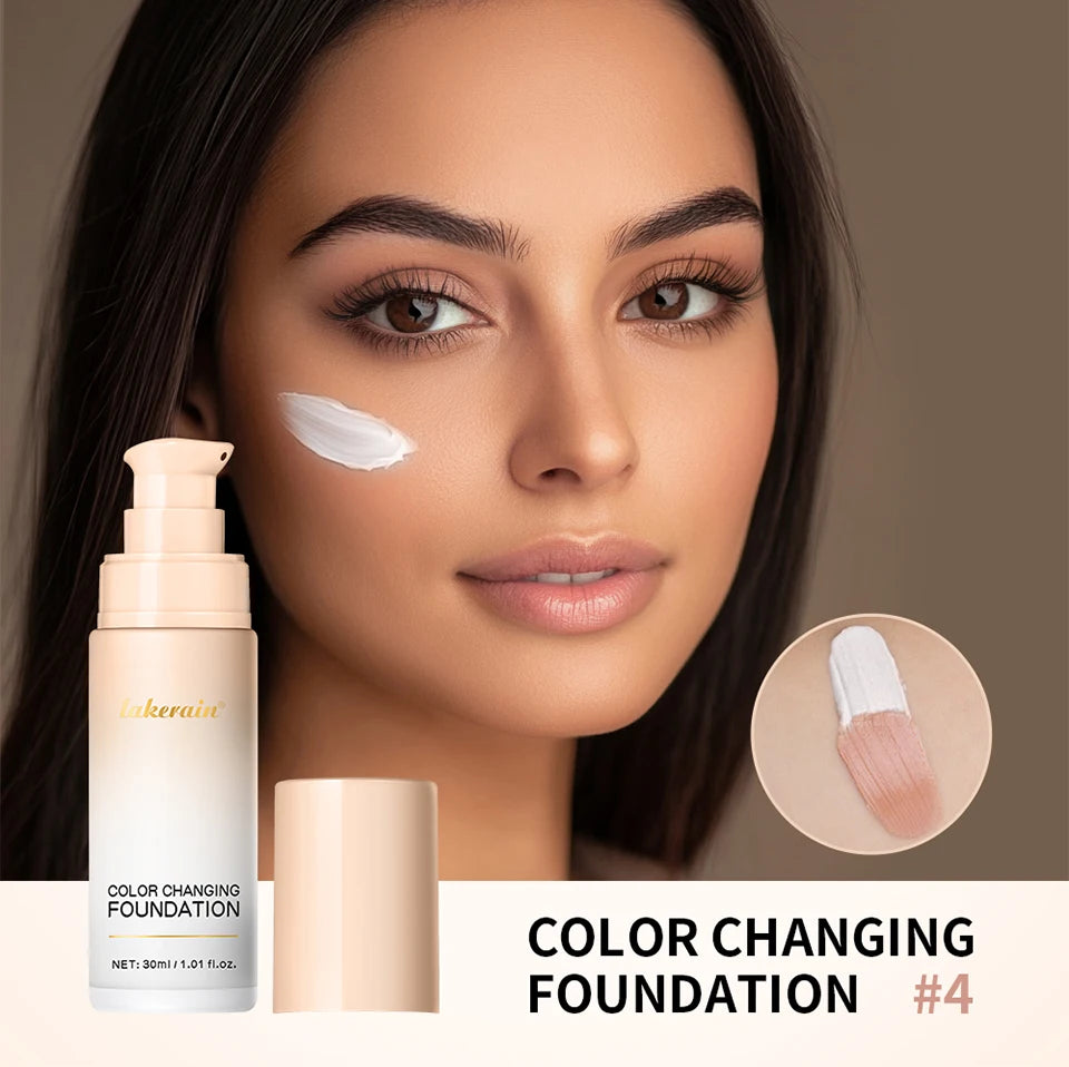 Color Changing Foundation Long-Lasting Makeup Effect Magic Foundation High Coverage Self-Coloring Cc Cream Cosmetics