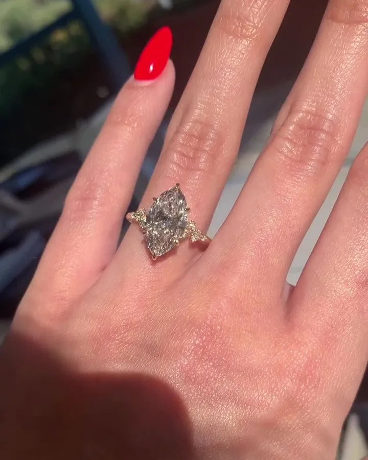 6X12mm Marquise Cut Moissanite Engagement Ring Vintage Cluster 925 Sterling Silver Custom Jewelry