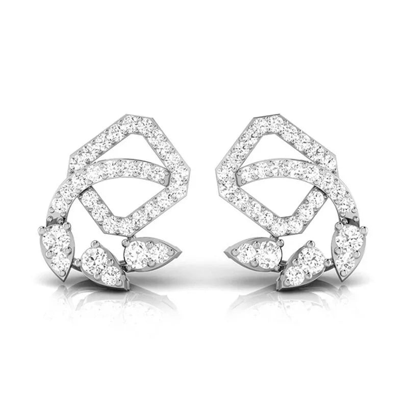 Stylish Sterling Silver Moissanite Diamond Stud Earrings Elegant Geometric Design Luxury Wedding Rhodium Plated Women