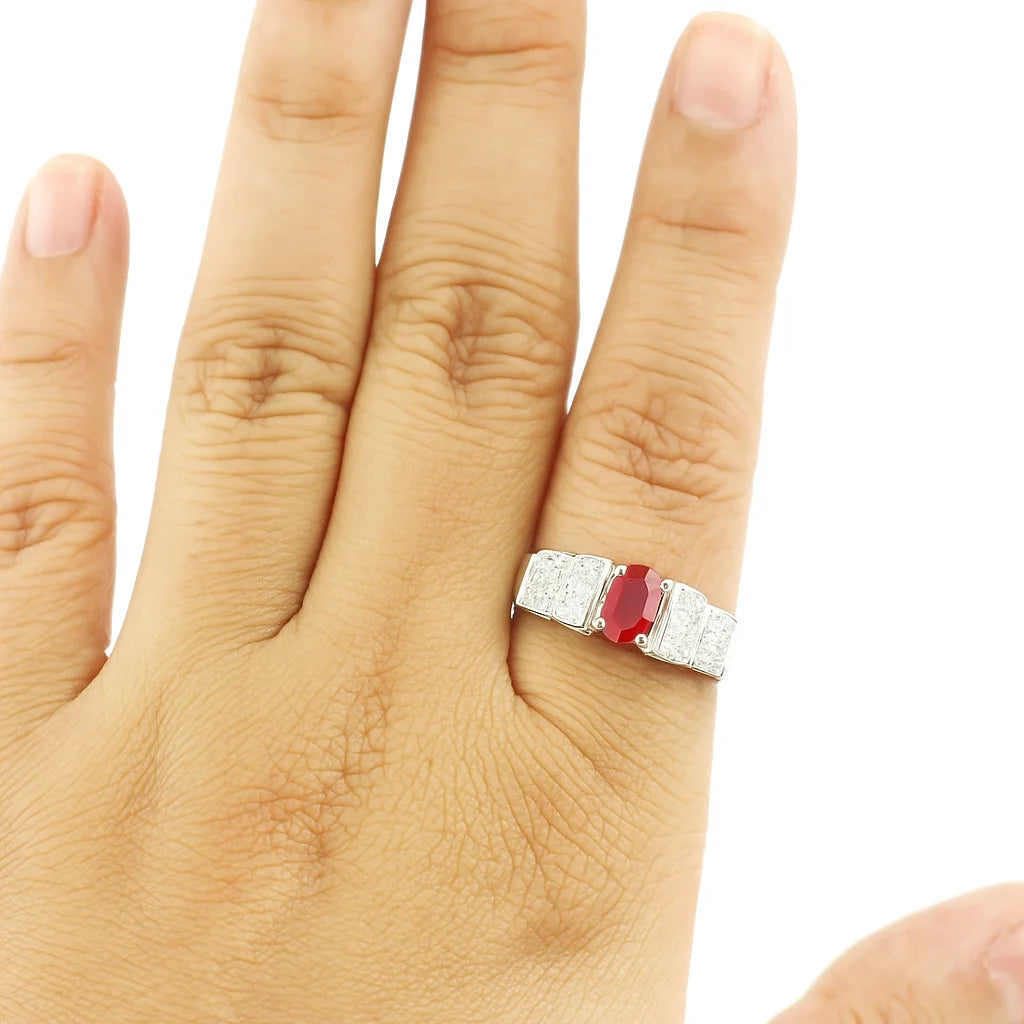 Oval Ruby Quartz Ring 925 Sterling Silver, Handmade Engagement Wedding Women Ring