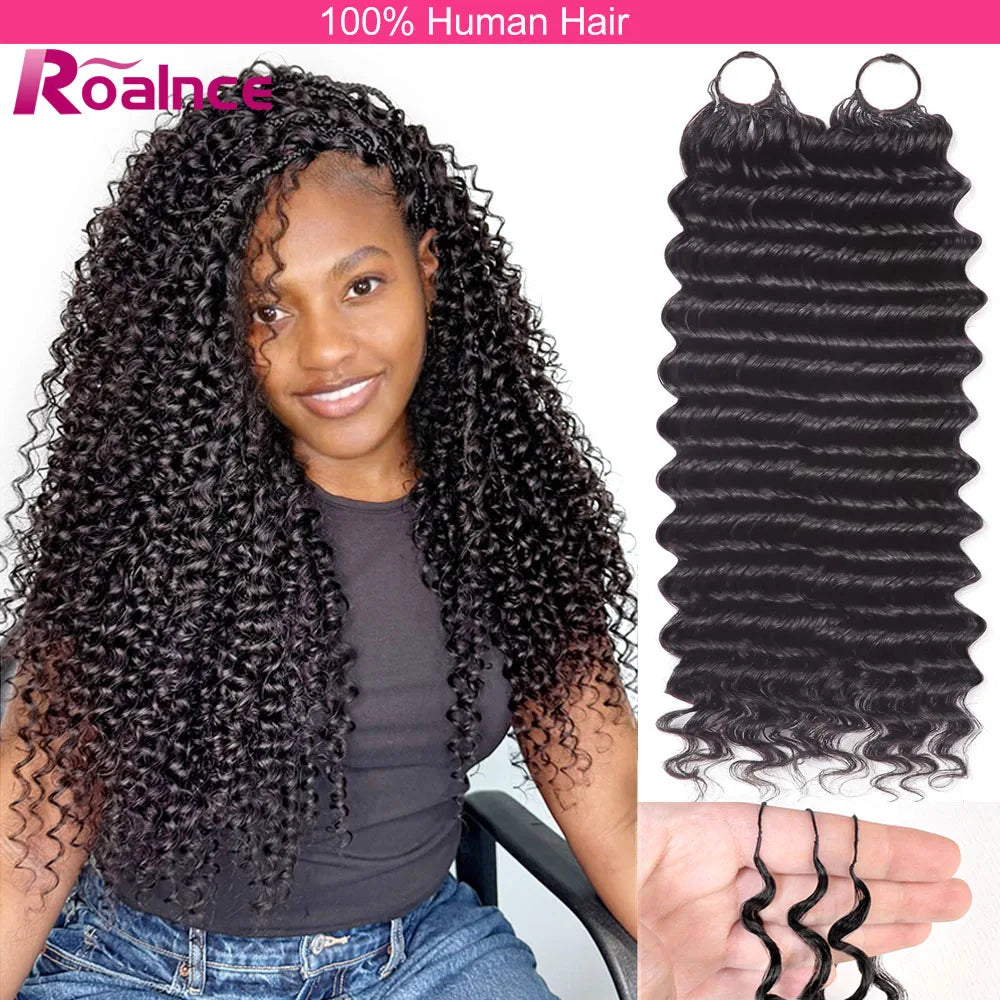 Deep Wave Crochet Hair Extensions Feather Crochet Human Hair For Braiding Hair Burmese Curly Knotless Pre-Separated Crochet Hair