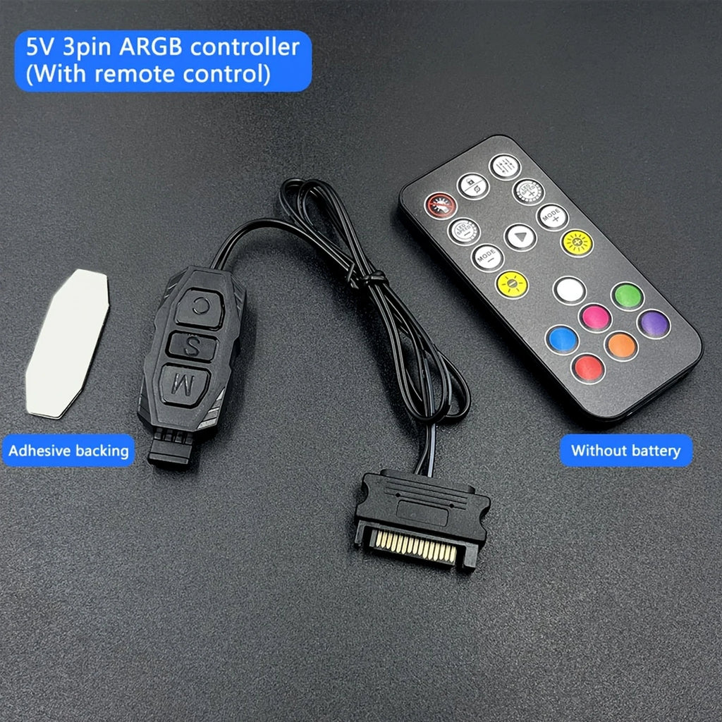 ARGB Controller 5V 3Pin SATA Powered RGB Control for PC Fan LED Strip Water Cooler - Standard Version / Remote Control Version
