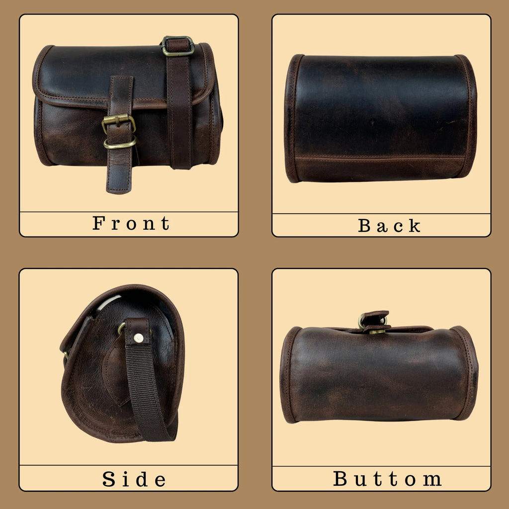 Women's Buffalo Hide Durable Lightweight Zipper Closure Small Round Brown Shoulder Crossbody Bag Sling Purse Handmade