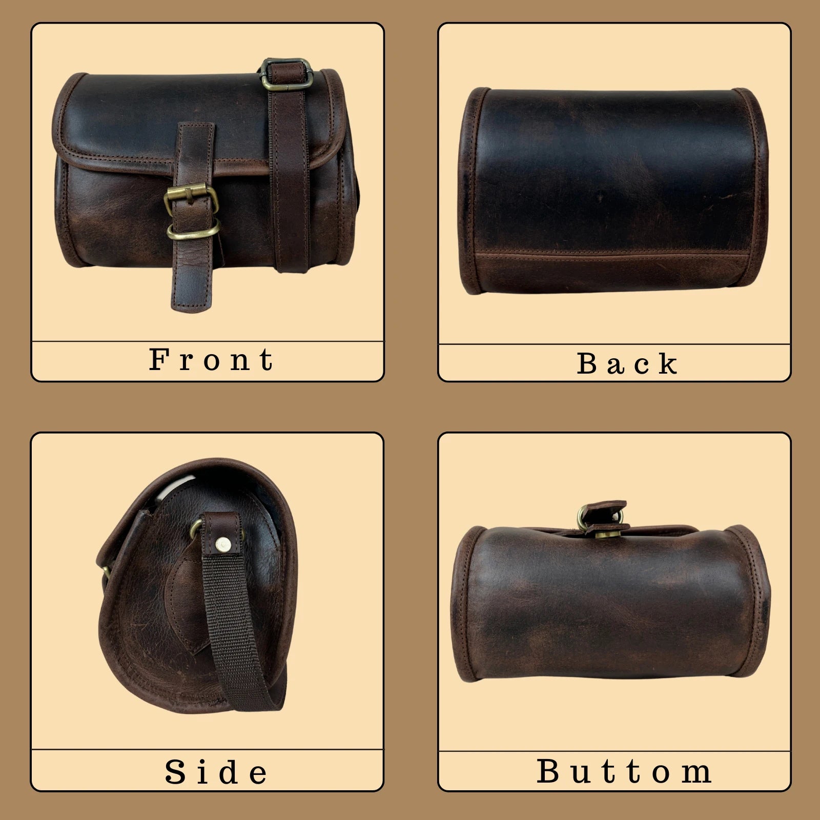 Women's Buffalo Hide Durable Lightweight Zipper Closure Small Round Brown Shoulder Crossbody Bag Sling Purse Handmade