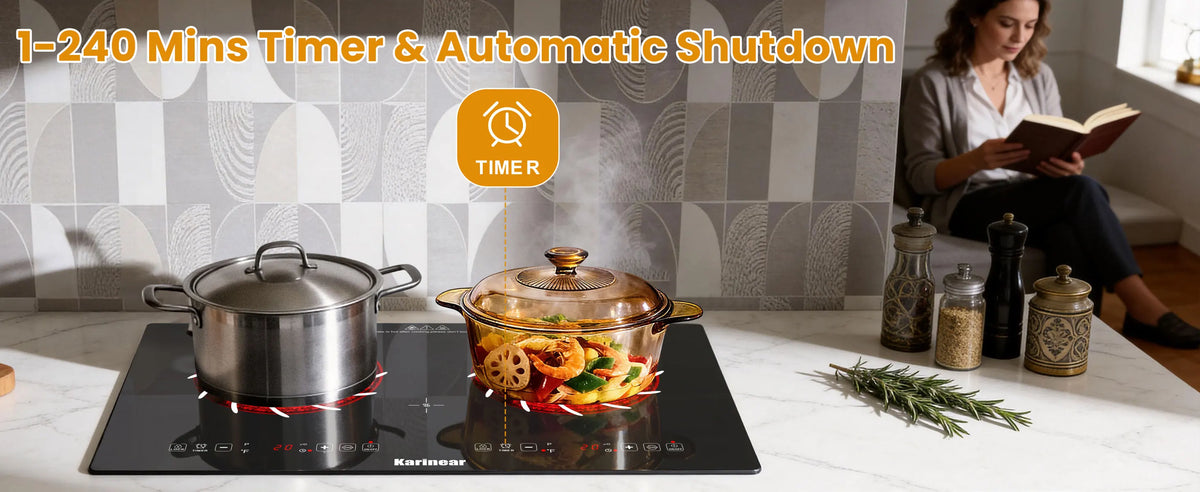 Karinear Portable Electric Cooktop, Electric Stove Single Burner Ceramic Cooktop with Touch Control, Child Safety Lock, Timer, Residual Heat Indicator, Overheat Protection, 1800W 110V Infrared Burner | Ceramic Cooktop, Sensor