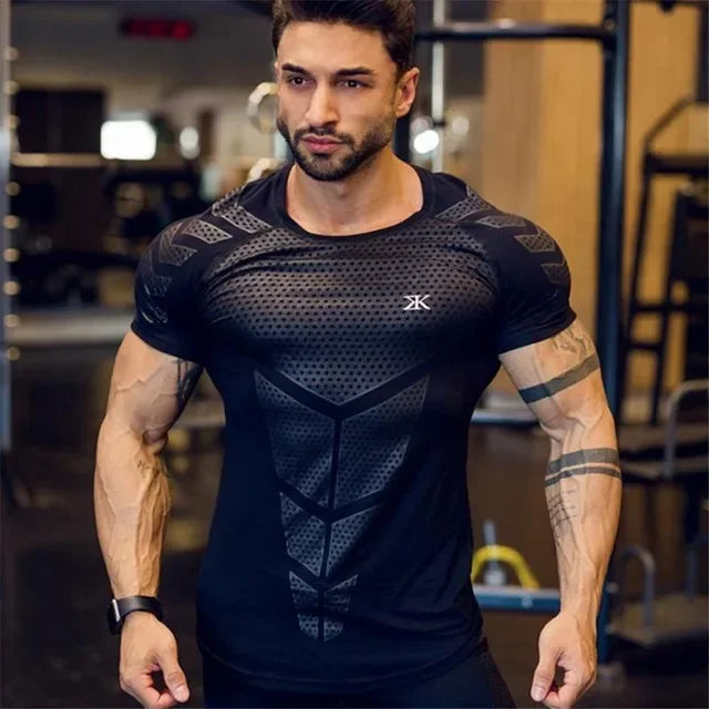 Fitness Muscle Men Loose Quick Drying T-shirt Running Training Clothes Summer Cool Trend Personality O Collar Short Sleeve